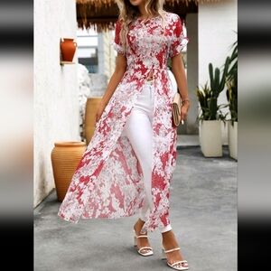 NEW! Floral Red Maxi Blouse New In Package Size Large!